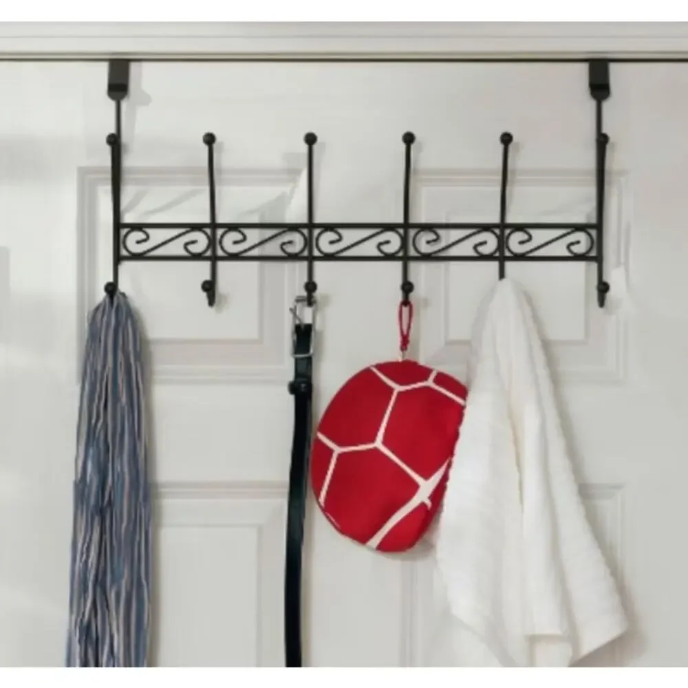 Home Basics 6 Hook Over the Door Bronze Steel Classic Charming Victorian Rack